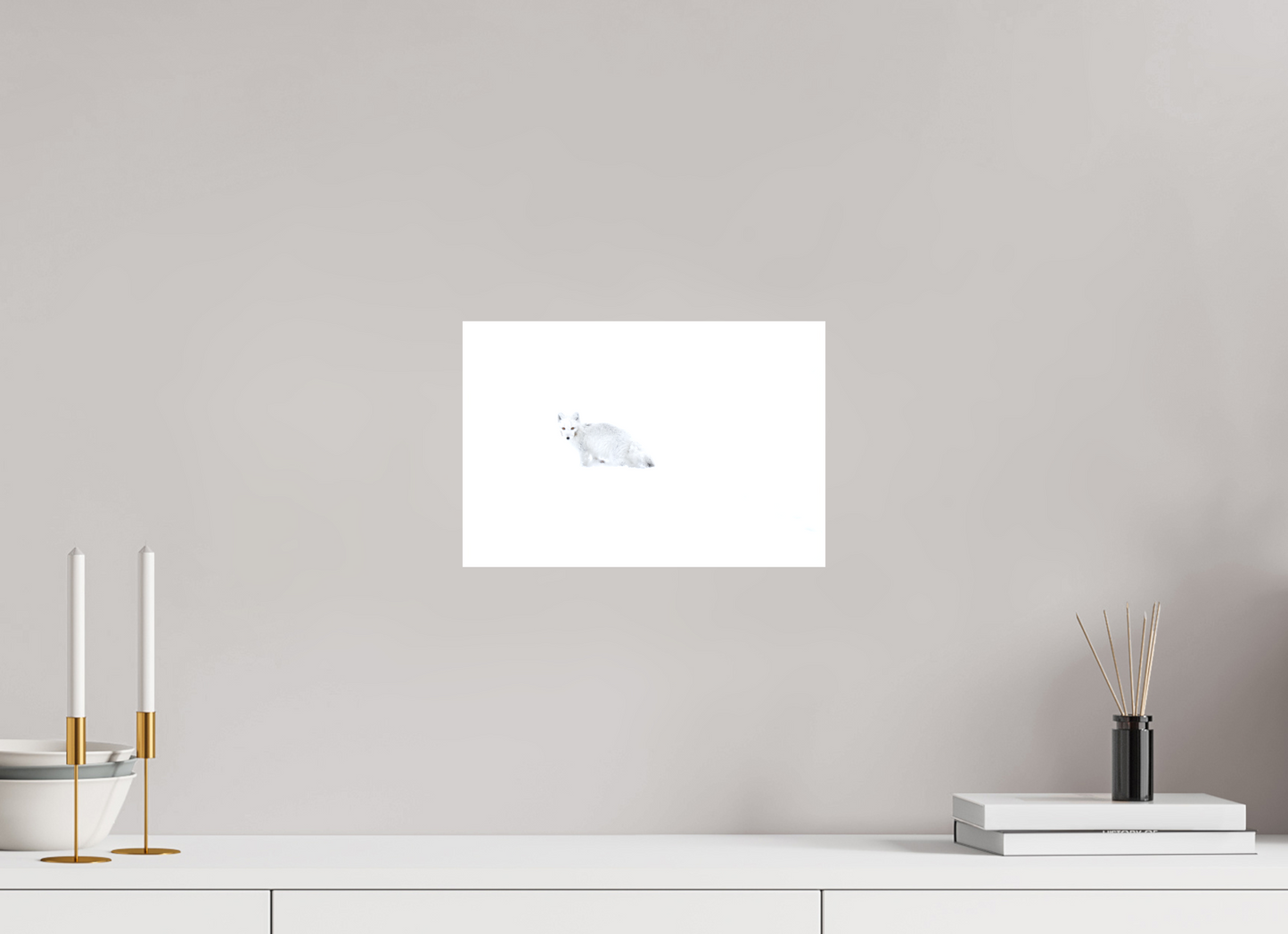 12 x 8″, Glossy Canvas with Wrapped Edges White Arctic Fox in Snow, 12x8