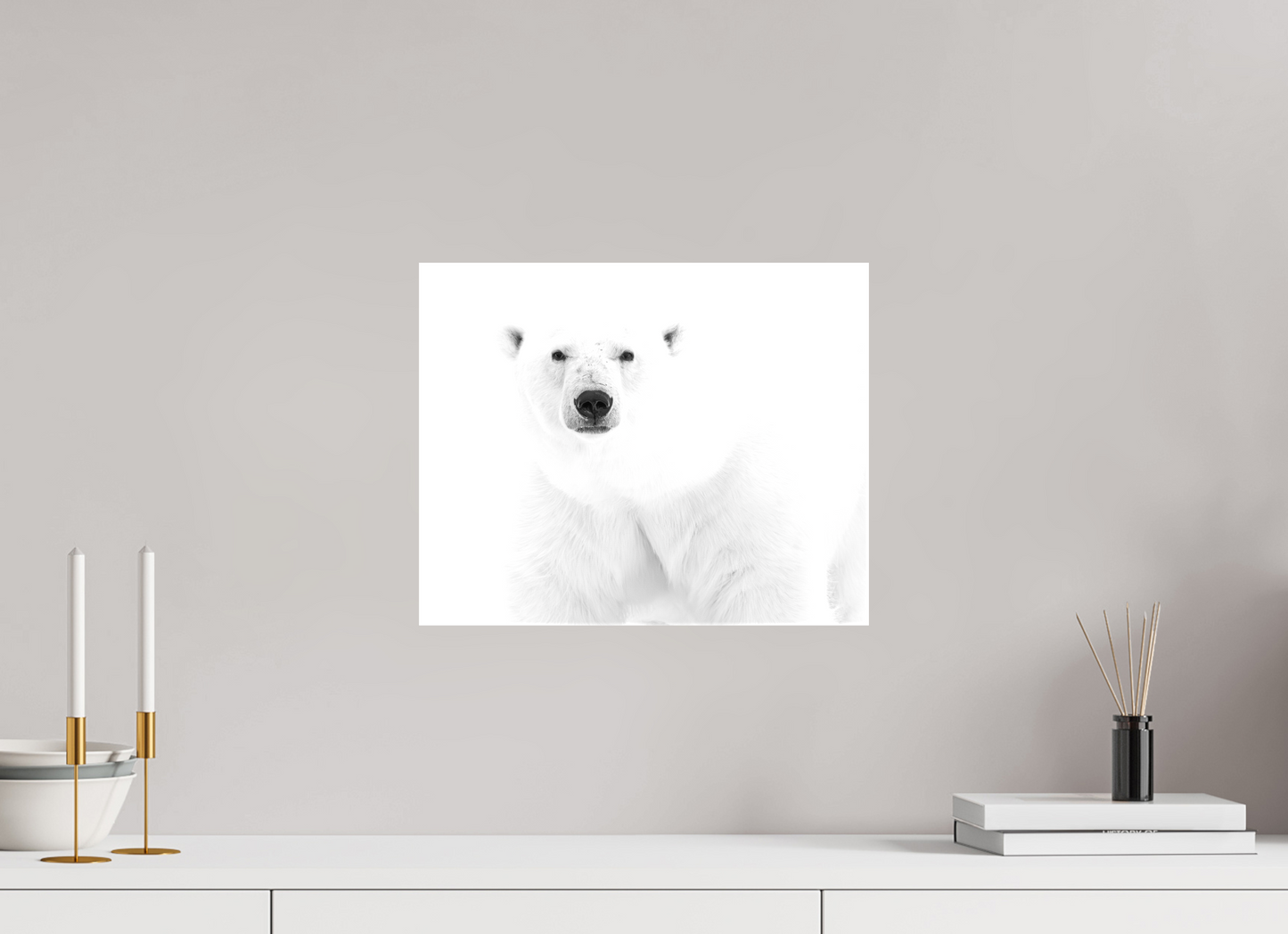 15 x 12″, Glossy Canvas with Wrapped Edges Polar Bear in Monochrome, 15x12