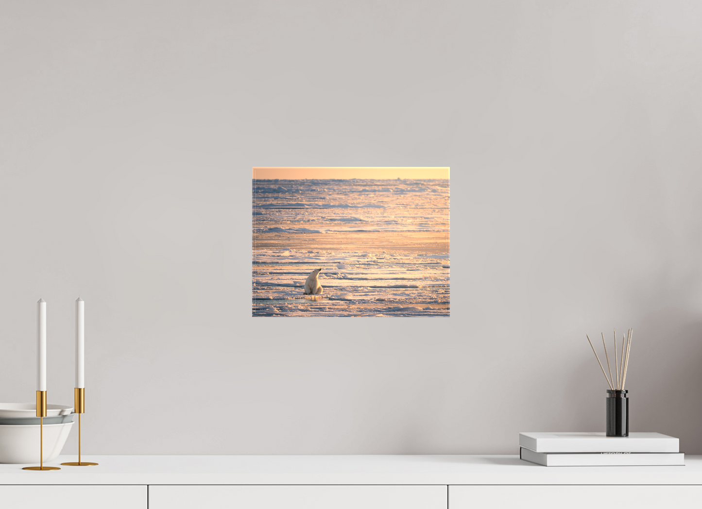 12 x 9″, Glossy Canvas with Wrapped Edges Polar Bear at Sunset, 12x9
