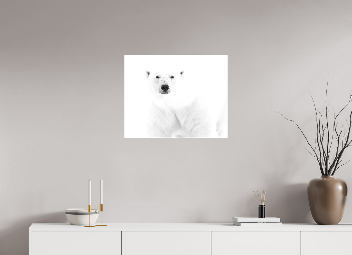 25 x 20″, Glossy Canvas with Wrapped Edges Polar Bear in Monochrome, 25x20
