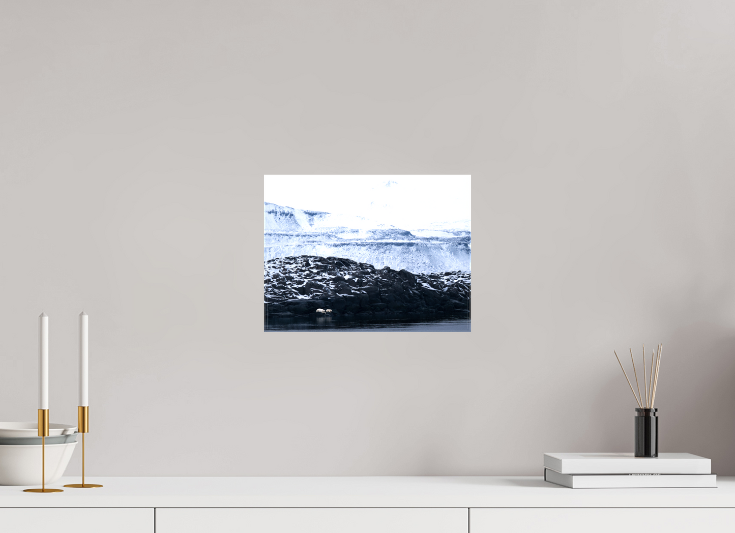 12 x 9″, Glossy Canvas with Wrapped Edges Polar Bear Mother and Cub, 12x9
