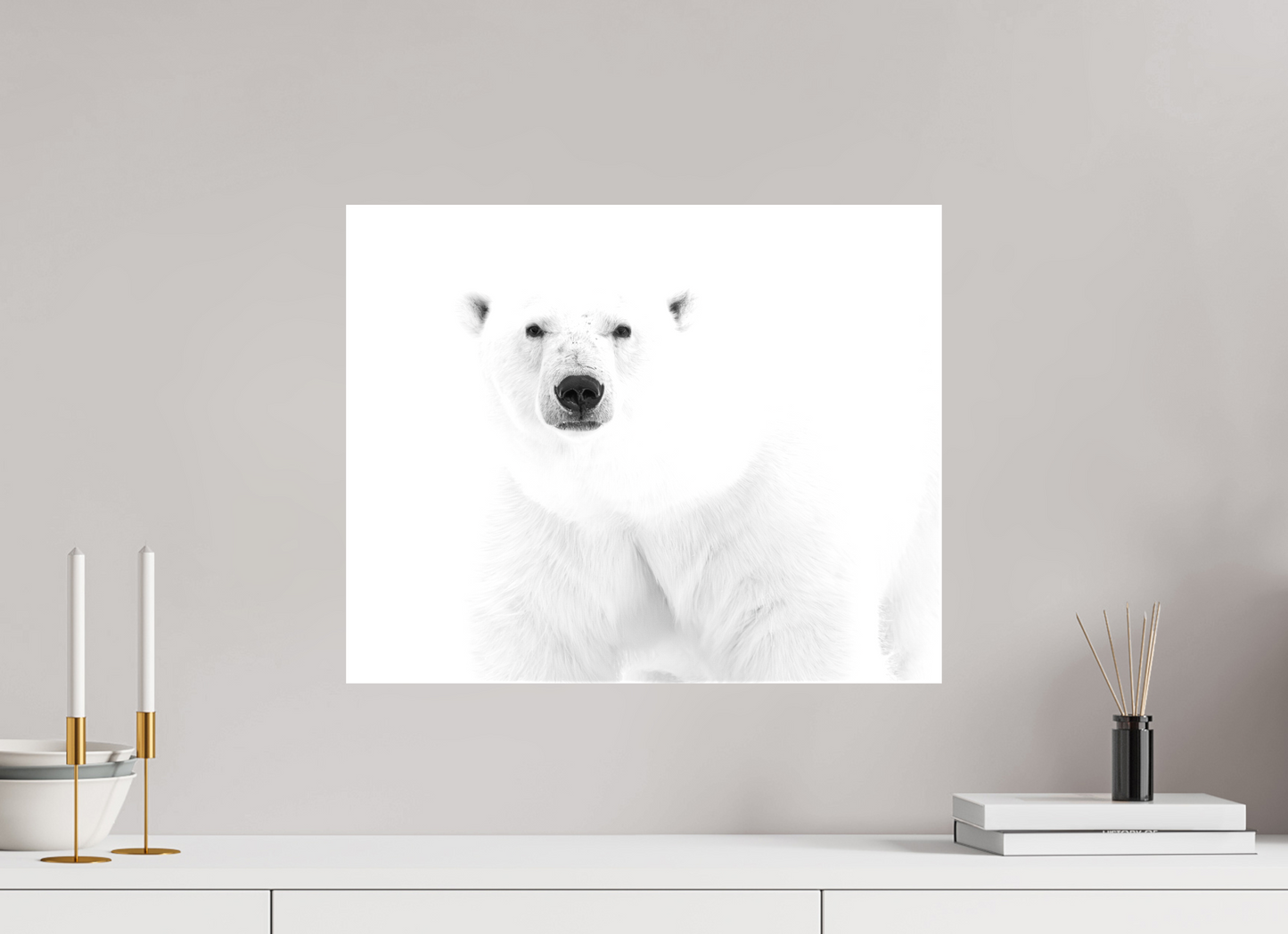 20 x 16″, Glossy Canvas with Wrapped Edges Polar Bear in Monochrome, 20x16