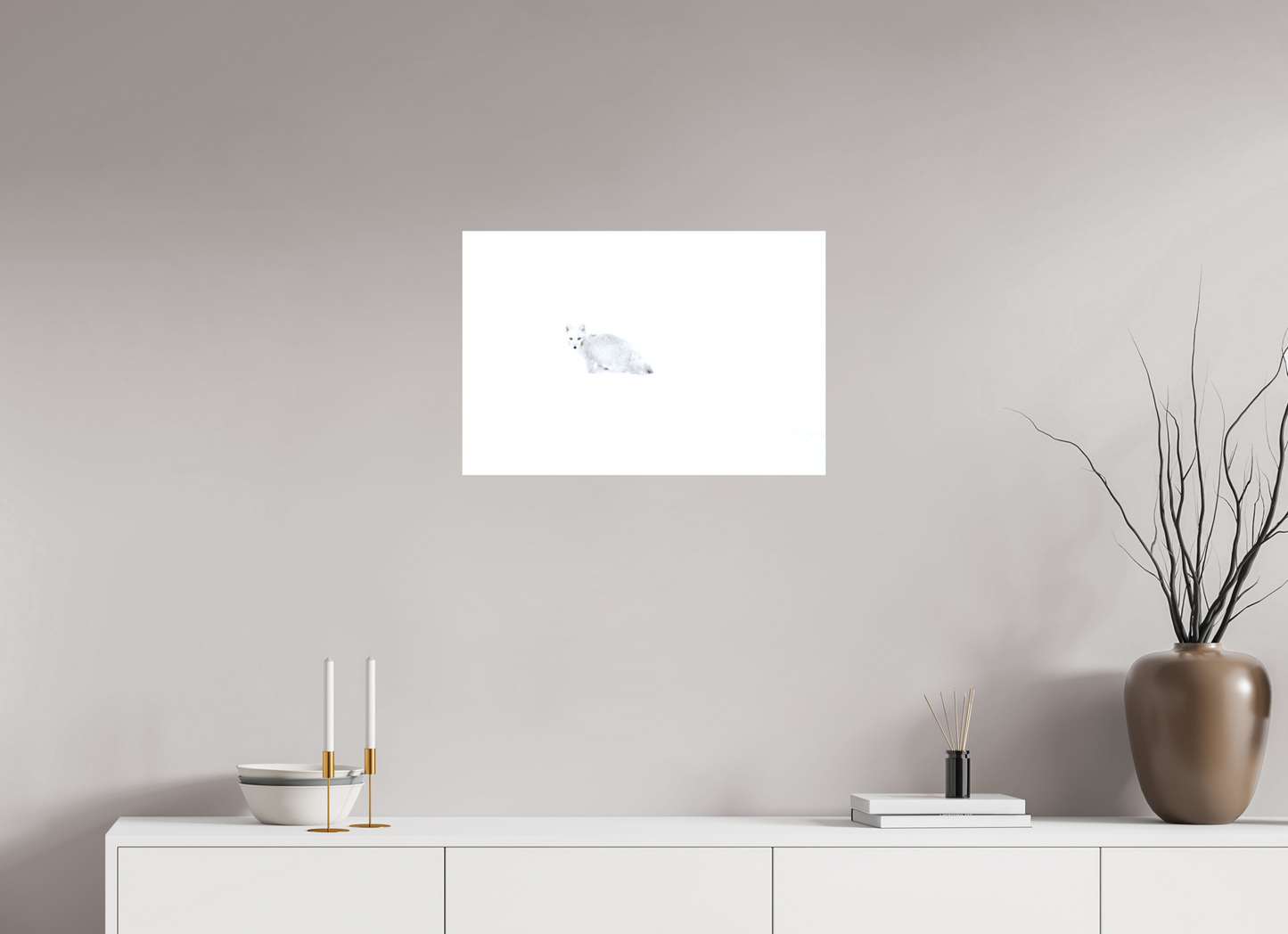 24 x 16″, Glossy Canvas with Wrapped Edges White Arctic Fox in Snow, 24x16