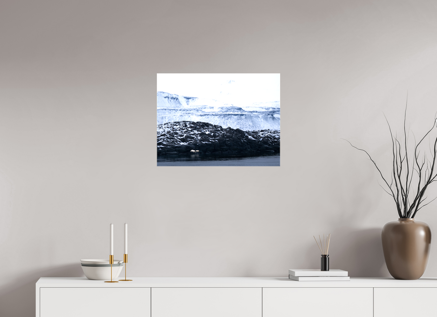 24 x 18″, Glossy Canvas with Wrapped Edges Polar Bear Mother and Cub, 24x18