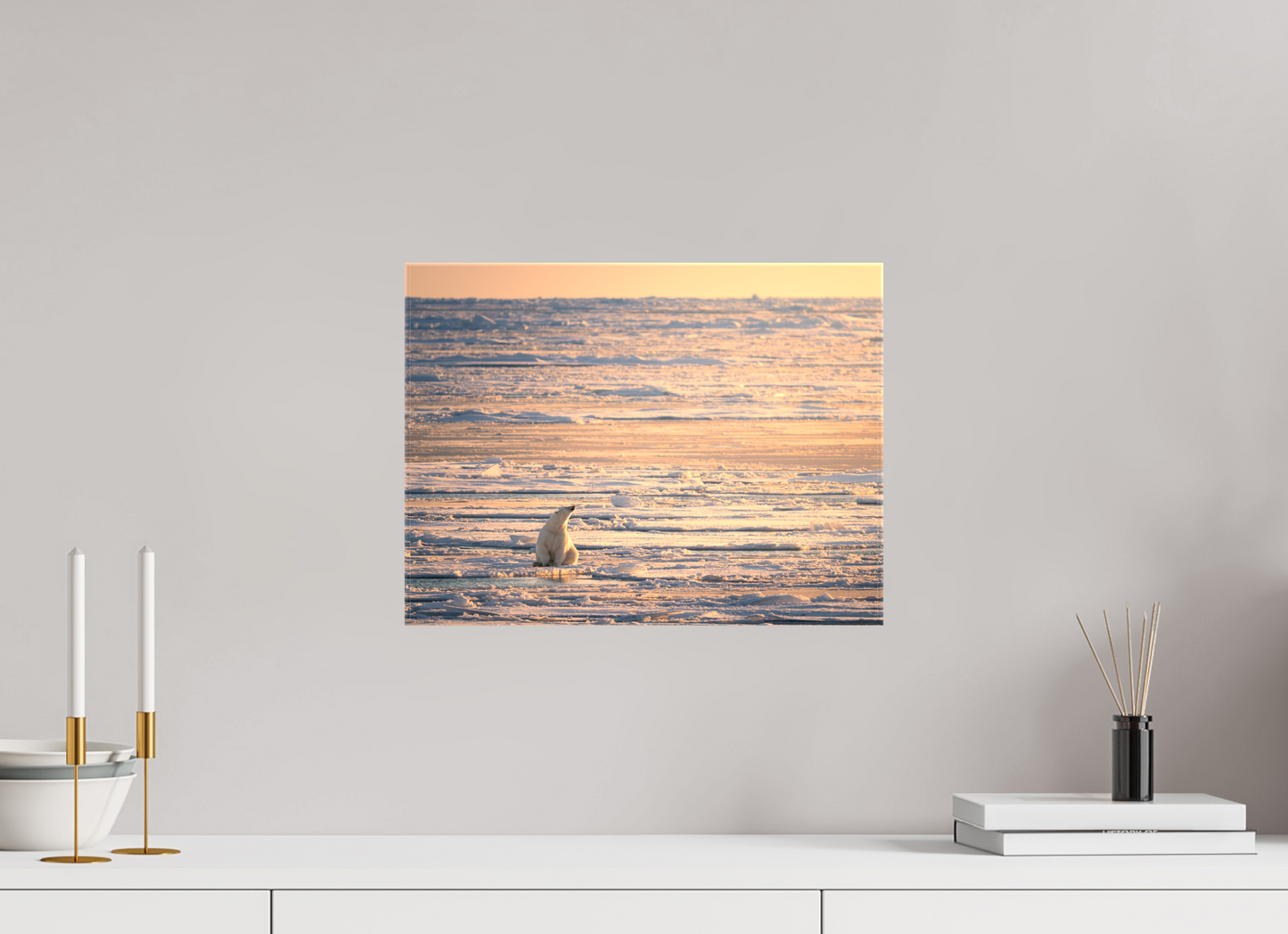 16 x 12″, Glossy Canvas with Wrapped Edges Polar Bear at Sunset, 16x12