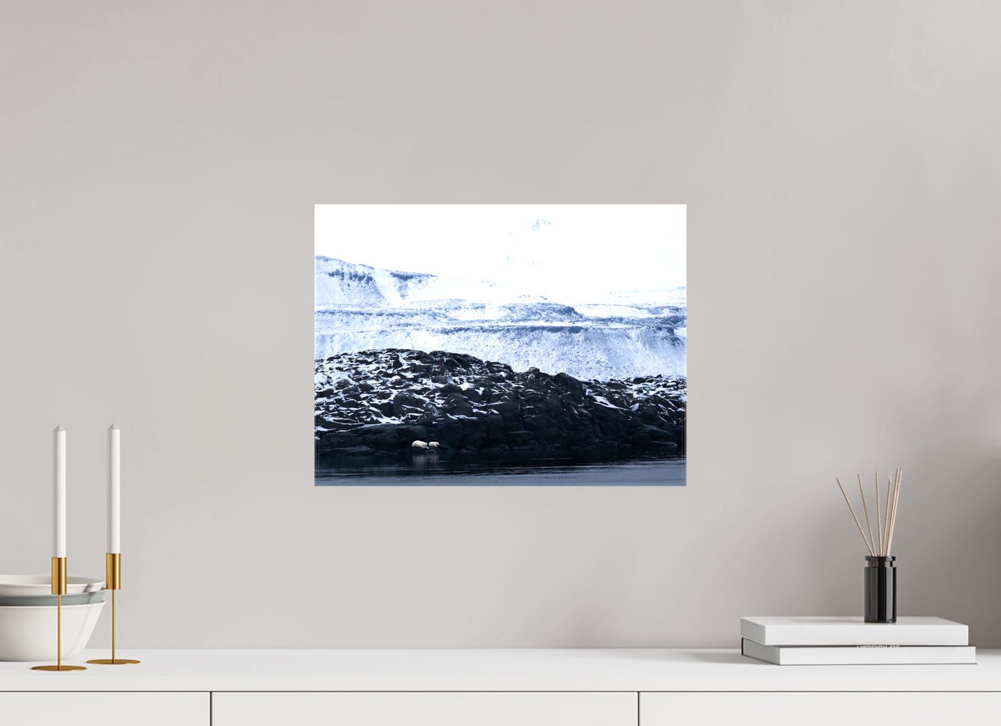 16 x 12″, Glossy Canvas with Wrapped Edges Polar Bear Mother and Cub, 16x12