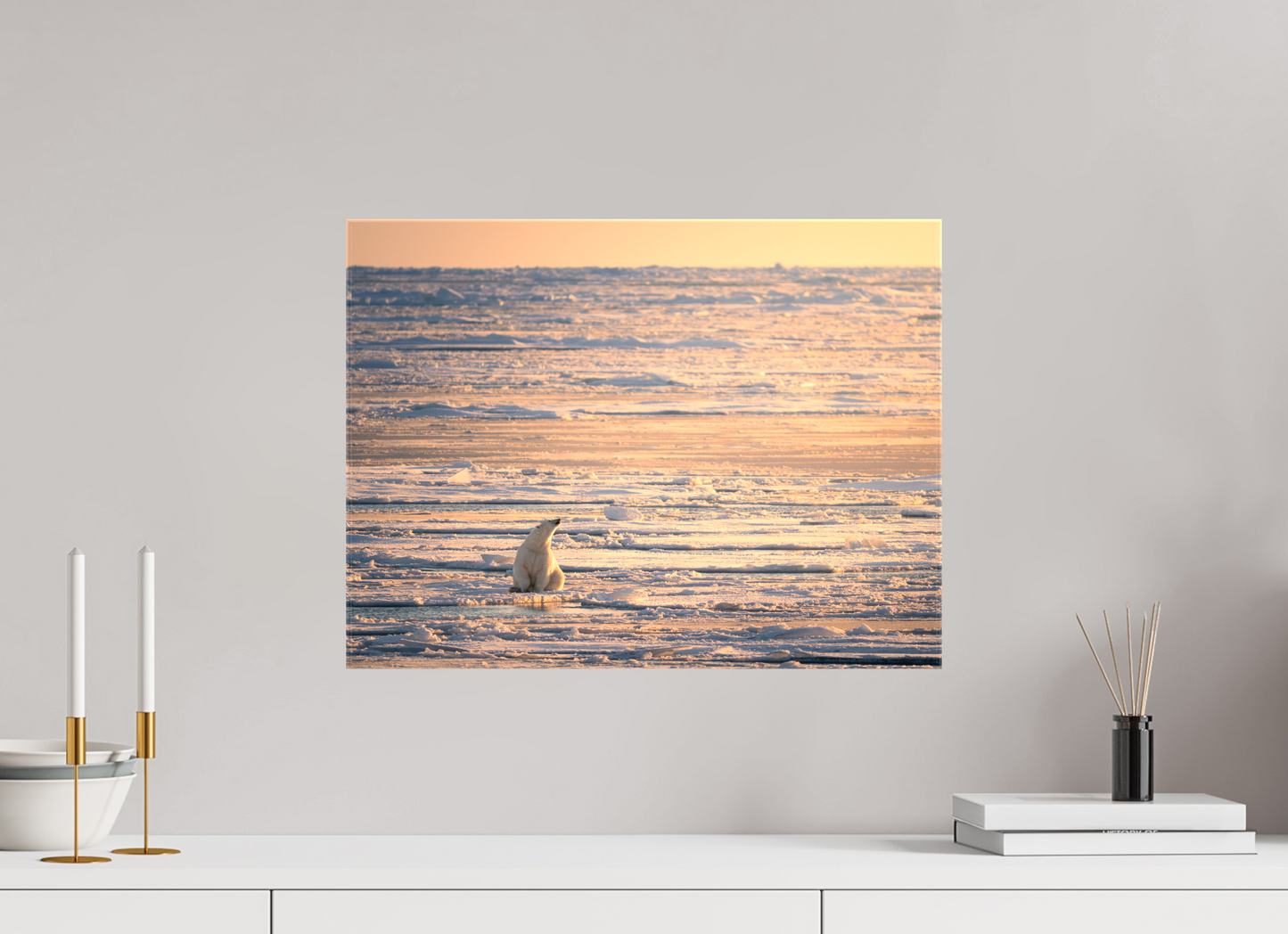 20 x 15″, Glossy Canvas with Wrapped Edges Polar Bear at Sunset, 20x15