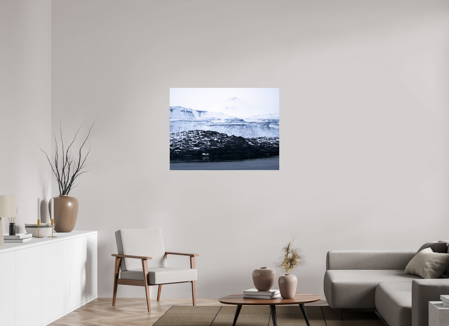 40 x 30″, ChromeLuxe HD Metal Print Polar Bear Mother and Cub