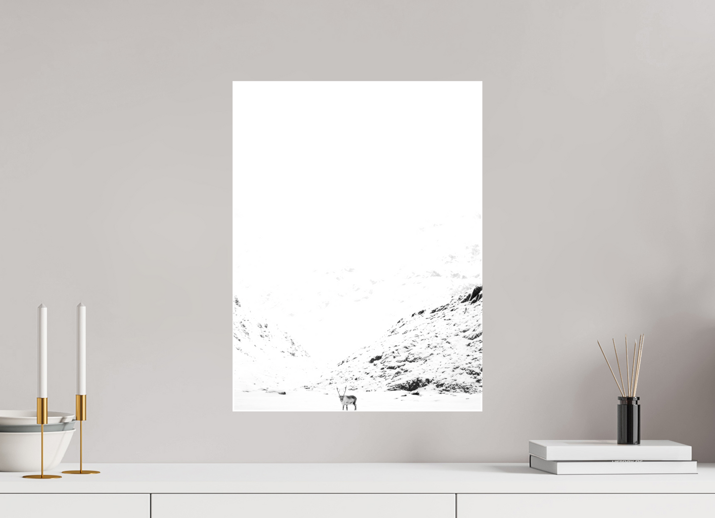 15 x 20″, Glossy Canvas with Wrapped Edges Reindeer on the Mountain, 15x20