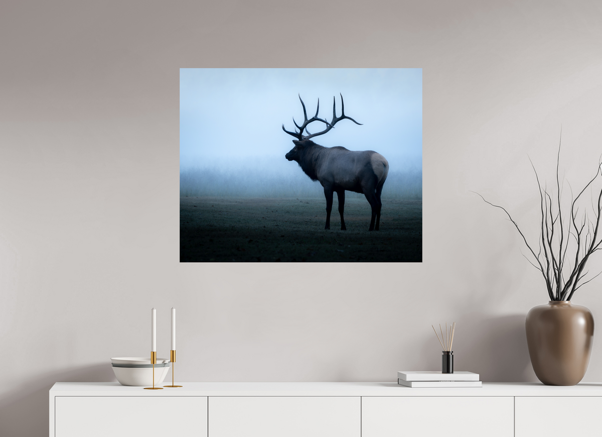35 x 28″, ChromeLuxe HD Metal Print Elk in Fog