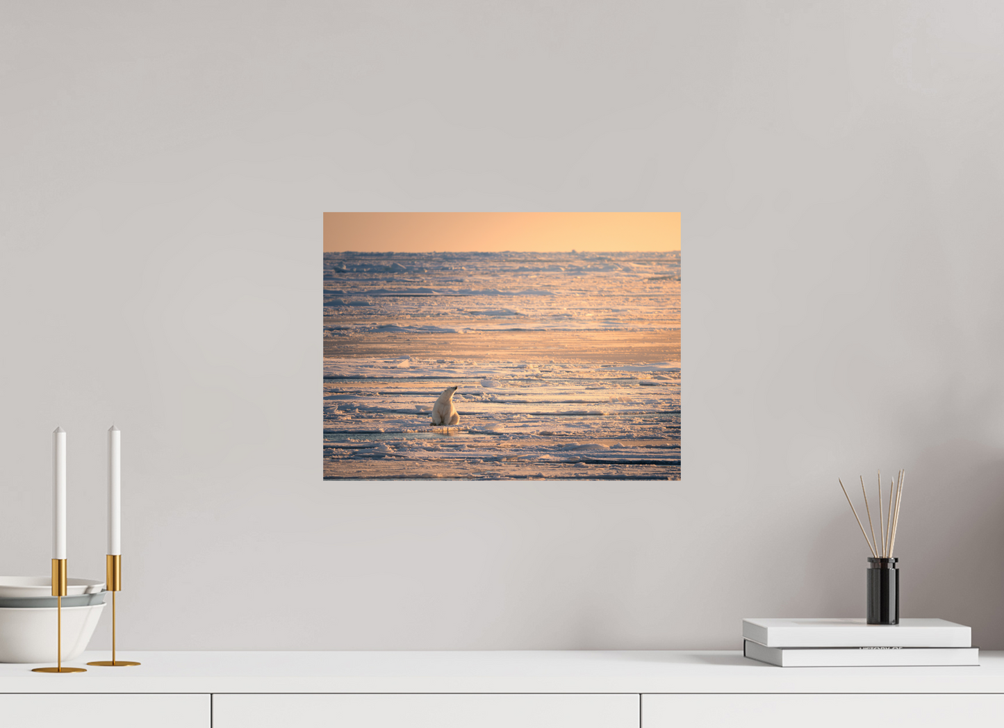 16 x 12″, Fine Art Print on Hahnemühle Baryta Polar Bear at Sunset, 16x12