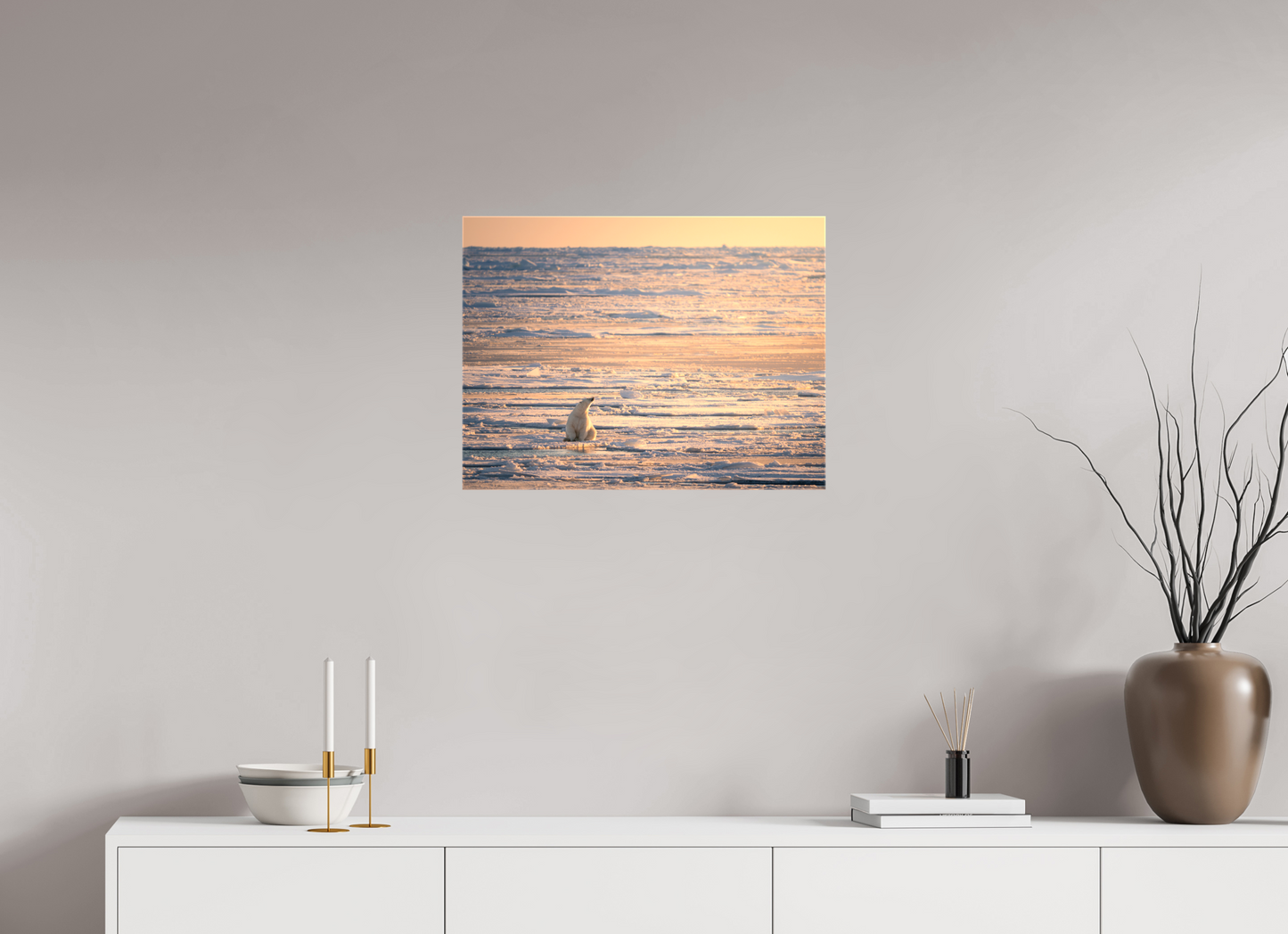24 x 18″, Glossy Canvas with Wrapped Edges Polar Bear at Sunset, 24x18