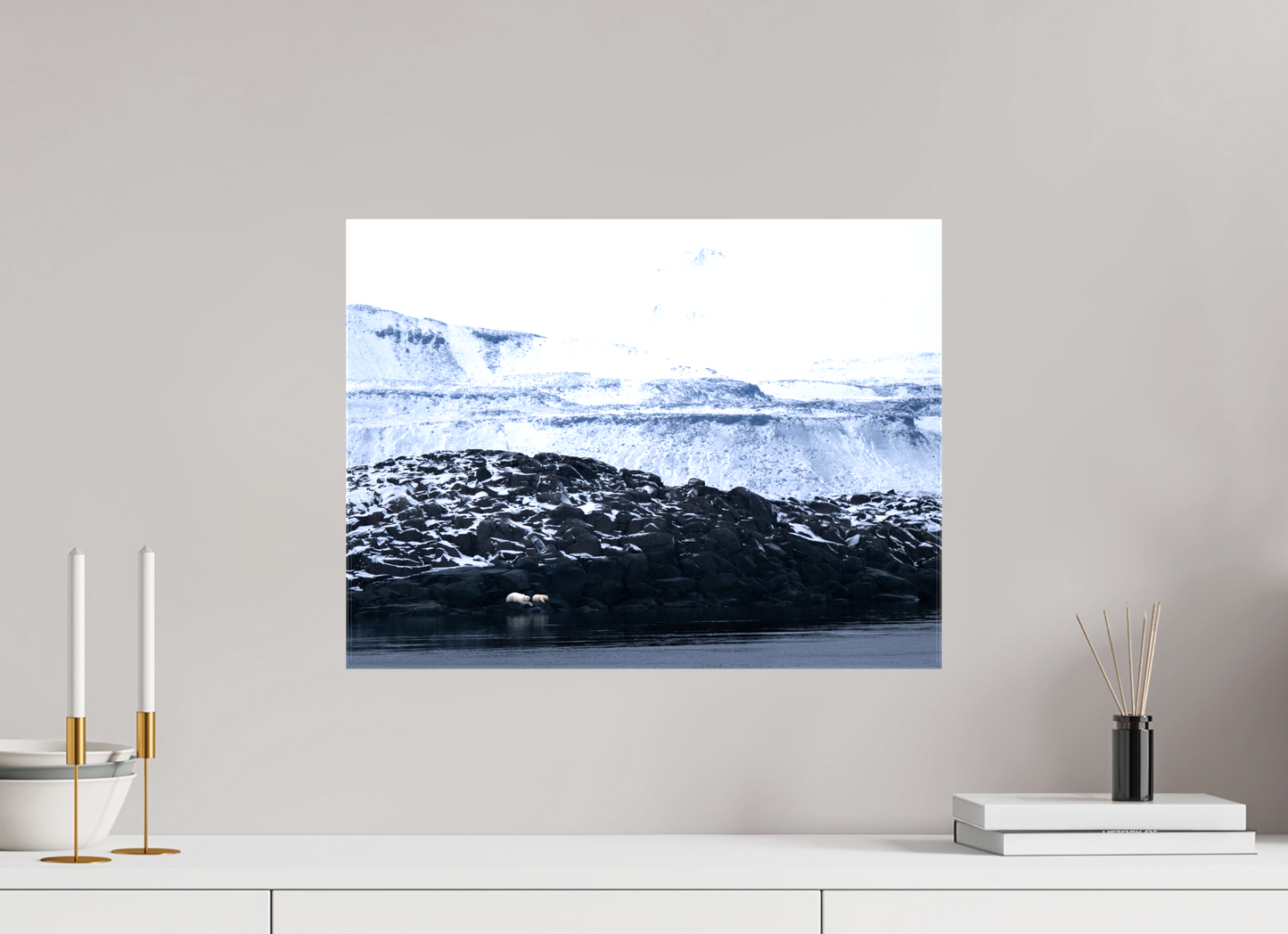 20 x 15″, Glossy Canvas with Wrapped Edges Polar Bear Mother and Cub, 20x15