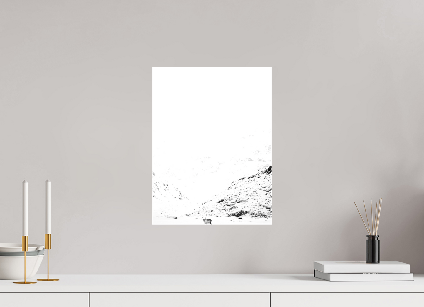 12 x 16″, Glossy Canvas with Wrapped Edges Reindeer on the Mountain, 12x16