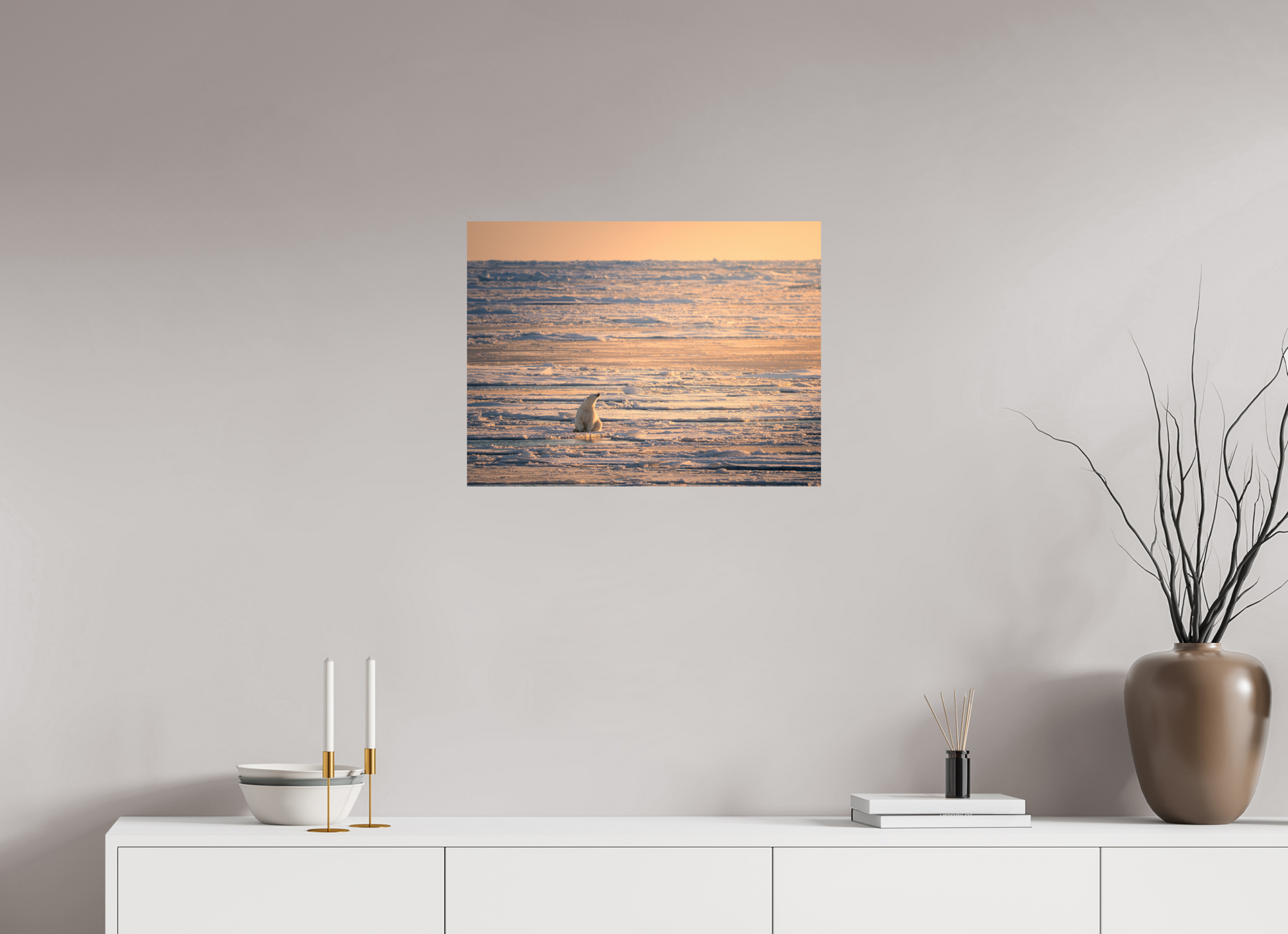 24 x 18″, Fine Art Print on Hahnemühle Baryta Polar Bear at Sunset, 24x18
