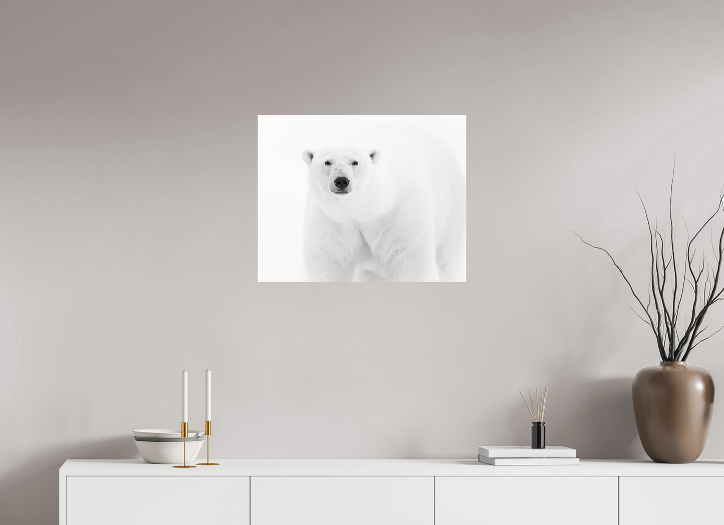 25 x 20″, ChromeLuxe HD Metal Print Polar Bear in Monochrome, 25x20