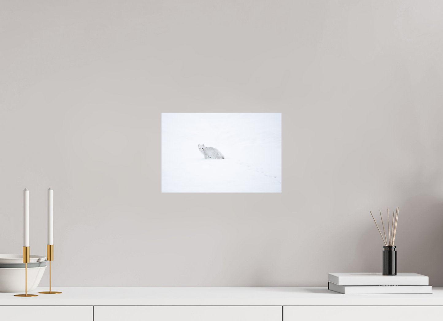 12 x 8″, ChromeLuxe HD Metal Print White Arctic Fox in Snow, 12x8
