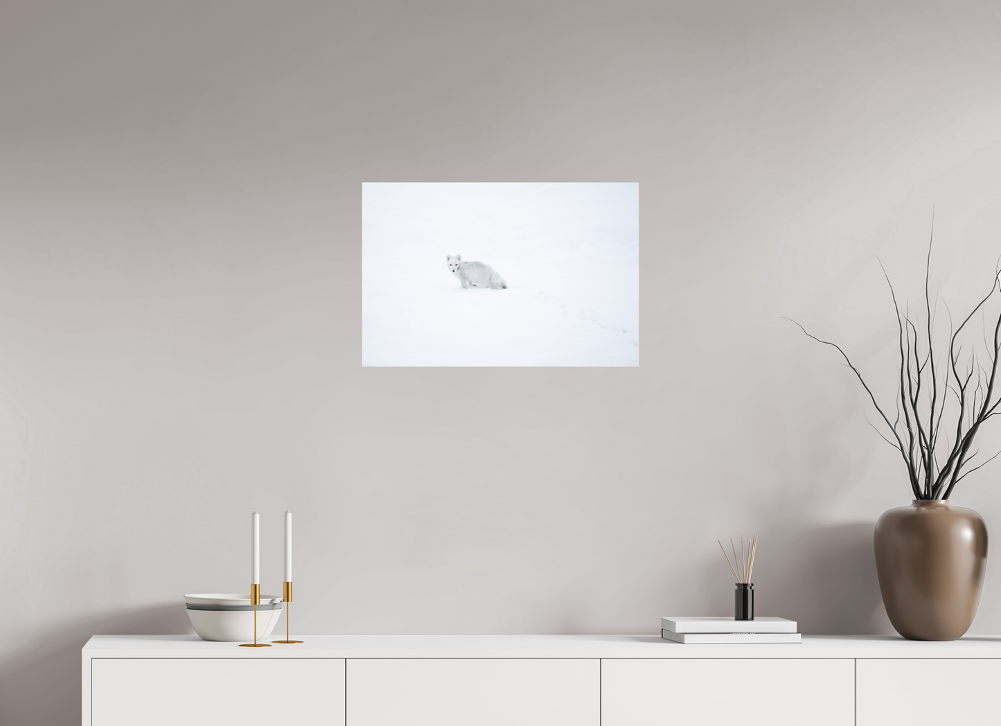 24 x 16″, ChromeLuxe HD Metal Print White Arctic Fox in Snow, 24x16